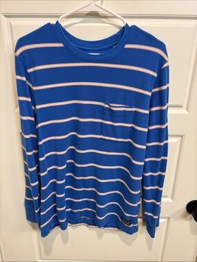 Levi's Blue Long Sleeve Tee with White and Pink Stripes
